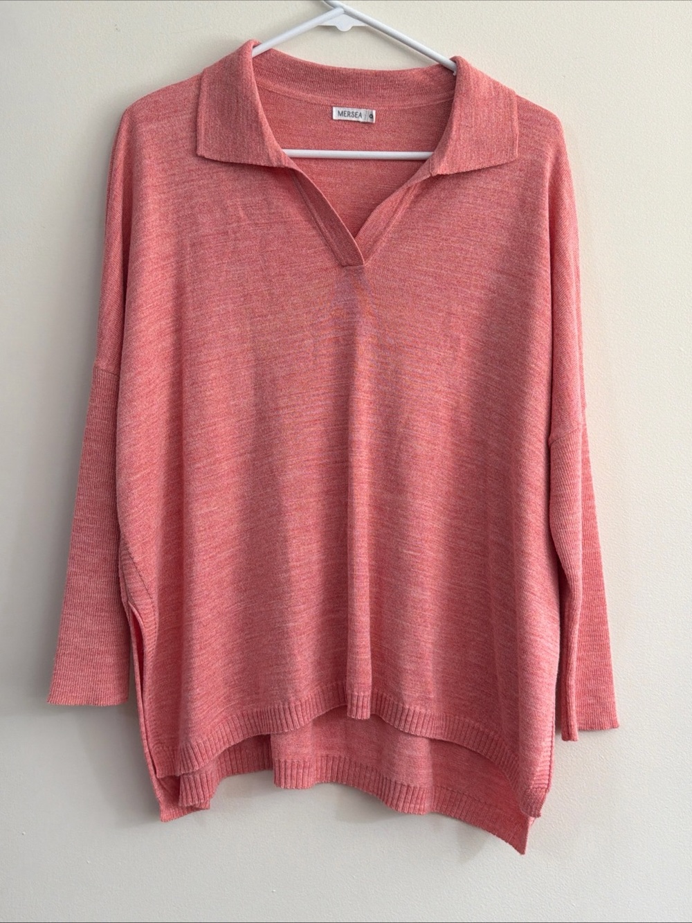 MerSea Catalina Polo Sweater Women’s OS One Size Coral V Neck Collar Coastal - Picture 2 of 10